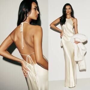 Reformation Jeany Silk Dress Fior‎ Di Latte Cream Medium Petite NWT